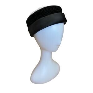1950's Vintage Black Pillbox Hat with Satin Band